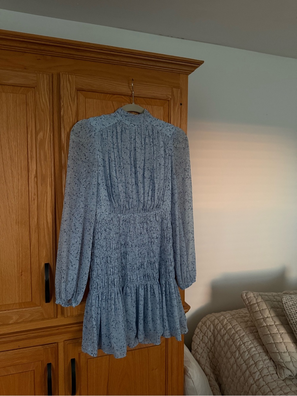 House of Harlow Blue Floral Long-Sleeve Smocked Mini Dress